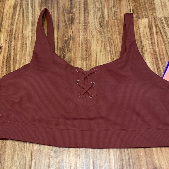 JoyLab womens sports bra XS rust hot coco lace up ribbed athletic workout NWT - Picture 3 of 10
